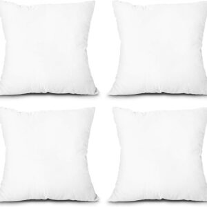 Throw Pillow Inserts, Set of 4 Lightweight Down Alternative Polyester Pillow, Couch Cushion, Sham Stuffer, Machine Washable. (White, 18×18)