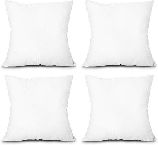 Throw Pillow Inserts, Set of 4 Lightweight Down Alternative Polyester Pillow, Couch Cushion, Sham Stuffer, Machine Washable. (White, 18x18)
