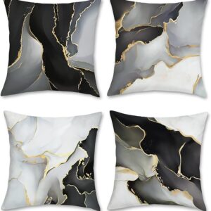 Black Gold Grey Marble Throw Pillow Covers 18 x 18 Inch Marble Texture Modern Decorative Pillow Cases for Couch Sofa Bed Home Decor Set of 4