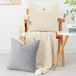 Soft Velvet Throw Pillow Covers 18×18 inch Set of 4, Colorful Decorative Pillow Covers with 4-Color Mix and Match for Bedroom Living Room, Grey & Beige
