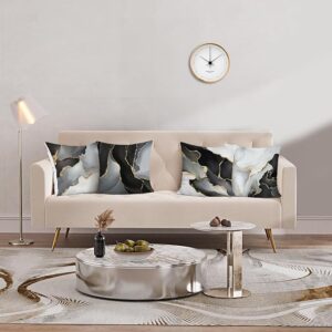 Black Gold Grey Marble Throw Pillow Covers 18 x 18 Inch Marble Texture Modern Decorative Pillow Cases for Couch Sofa Bed Home Decor Set of 4
