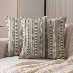 Boho Throw Pillow Covers 20×20 Inch Set of 2, Farmhouse Decorative Couch Pillow Cases, Green Accent Pillows of Bed, Sofa Bedroom Living Room Home Decor Cushion Cover