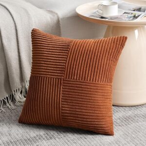 2 Packs Rust Boho Decorative Throw Pillow Covers 18×18 Inch for Couch Bed Sofa, Farmhouse Fall Home Decor, Soft Corss Corduroy Patchwork Textured Terracotta Accent Cushion Case 45×45 cm