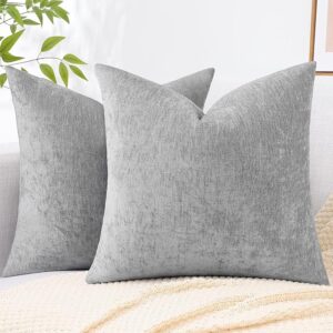 decorUhome Couch Throw Pillow Covers 18×18 Set of 2, Decorative Soft Natural Chenille Solid Dyed Pillow Covers for Sofa Bed Living Room, Ultimate Gray
