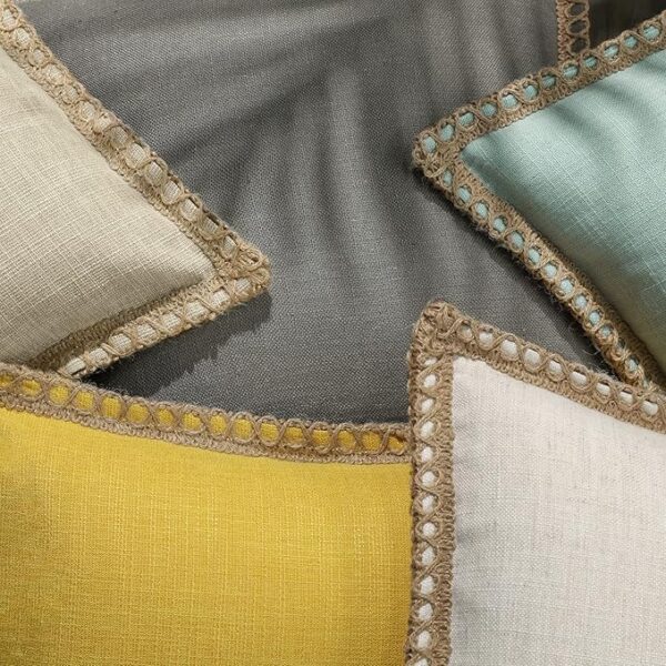Pack of 2 Farmhouse Modern Fall Decorative Solid Throw Pillow Cover Burlap Linen Trimmed Tailored Edges Outdoor Pillows, Oatmeal 18 x 18 inches - Image 2