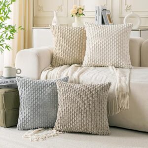 Set of 4 Neutral Decorative Throw Pillow Covers 18×18 Inch Corduroy Pillow Covers for Bed Couch Sofa Living Room Soft Square Cushion Cases