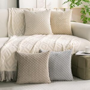 Set of 4 Neutral Decorative Throw Pillow Covers 18×18 Inch Corduroy Pillow Covers for Bed Couch Sofa Living Room Soft Square Cushion Cases